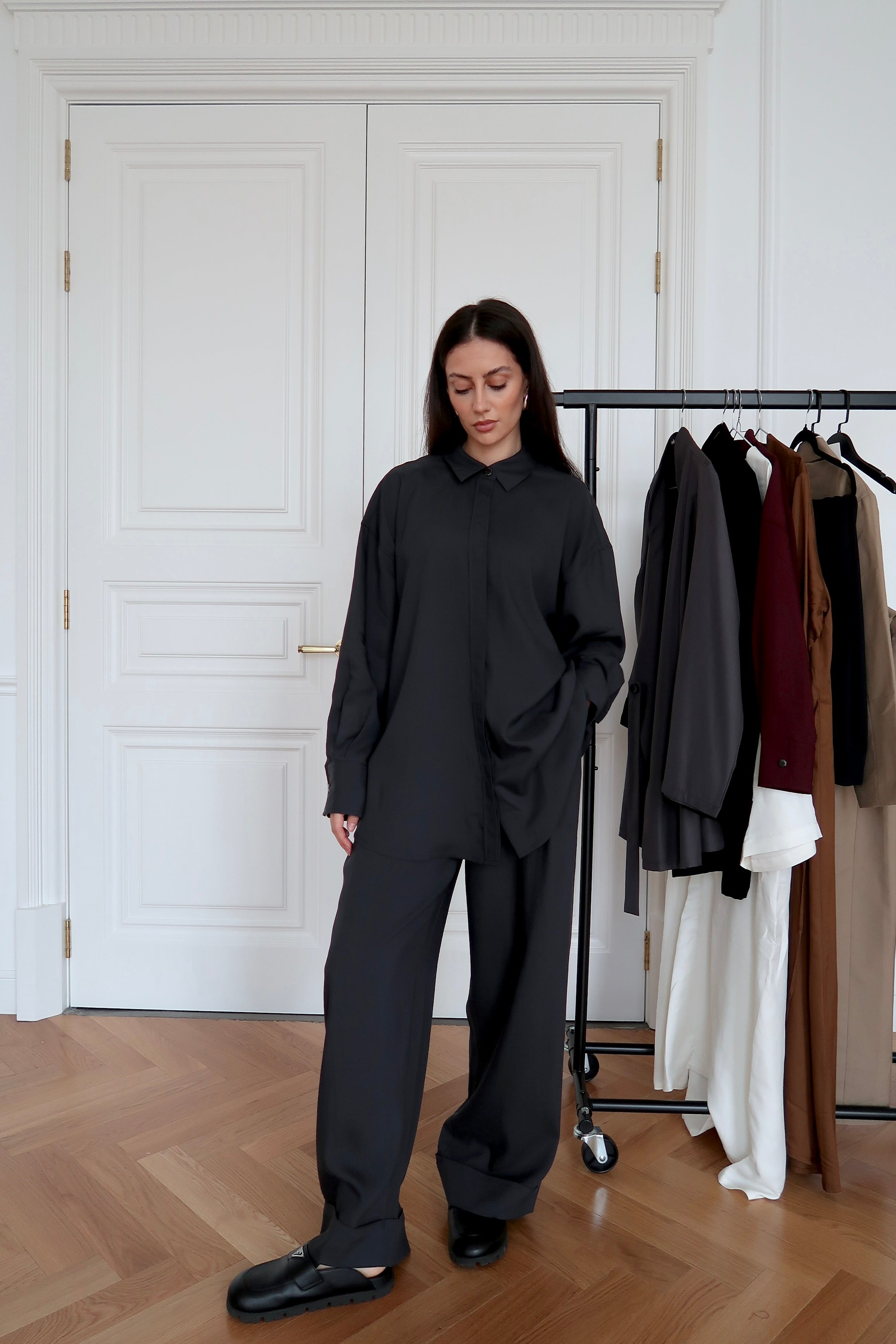 Ensemble Maya – Tissu fluide & bleu grisé | Soha Collection
